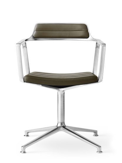 Swivel Chair, Bosco green leather, Polished
