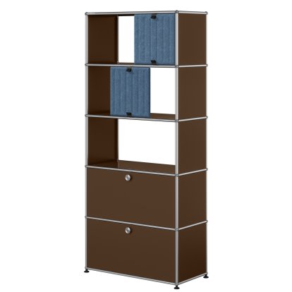 USM Haller filing shelf with 2 flaps, top without back panels with two USM Haller Soft Panels, vertical, USM brown, Blue / Light blue