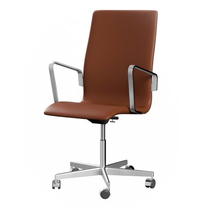 Oxford Office Swivel Chair, With armrests, Middle-high back, Wheeled based, Soft leather, Cognac