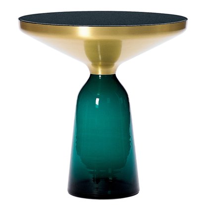 Bell Side Table, Brass with clear varnish, Emerald green