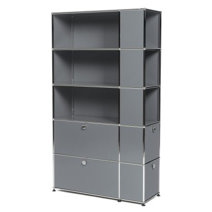 USM Haller bookcase with side compartments, Mid grey RAL 7005