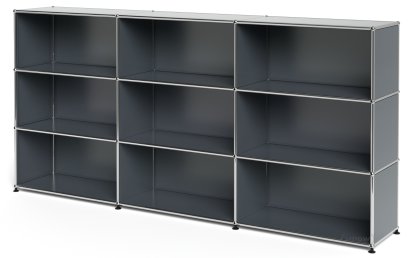 USM Haller Highboard XL, Customisable, Mid grey RAL 7005, Open, Open, Open