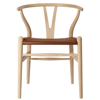 CH24P Wishbone Chair Leather, Soaped oak, Loke 7060