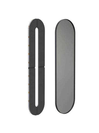Unu mirror with LED lighting oval (set), H 140 x W 40 cm, Black matt