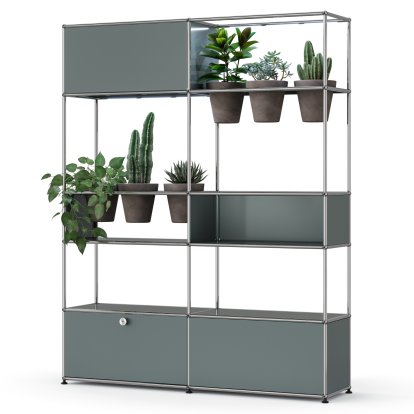 USM Haller E Plant World Room Divider, Mid grey RAL 7005, Basalt, LED illumination cold white