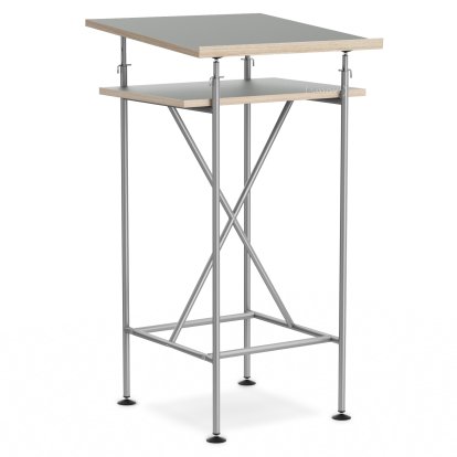 High Desk Milla, 50cm, Silver, Linoleum ash grey (Forbo 4132) with oak edges