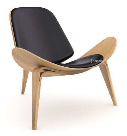 CH07 Shell Chair, Oiled oak, Leather black