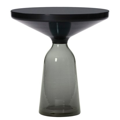 Bell Side Table, Black burnished steel, clear varnish, Quartz grey