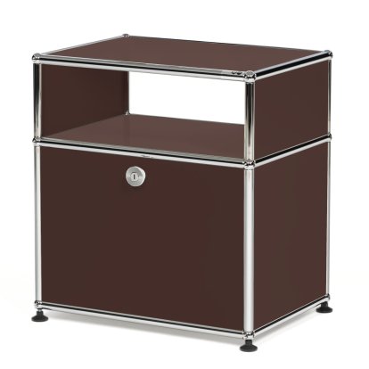 USM Haller bedside cabinet with hinged door and intermediate shelf, USM brown