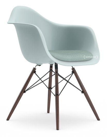 Details Vitra Eames Plastic Armchair RE DAW Eames Plastic Armchair RE DAW, Ice grey, With seat upholstery, Ice blue / ivory, Standard version - 43 cm, Dark maple