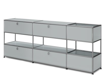 USM Haller Kids Sideboard L with storage boxes, Self-coloured, USM matte silver, With drop-down door