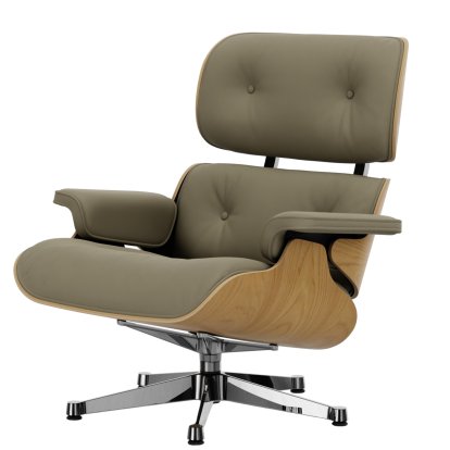 Lounge Chair, Chestnut, natural, Leather Premium F sand, 84 cm - Original height 1956, Aluminium polished