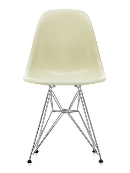 Eames Fiberglass Chair DSR, Eames parchment, Polished chrome