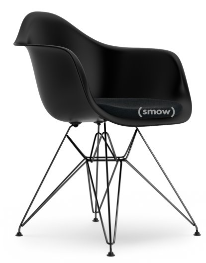 Eames Plastic Armchair RE DAR, Deep black, With seat upholstery, Nero, Standard version - 43 cm, Coated basic dark