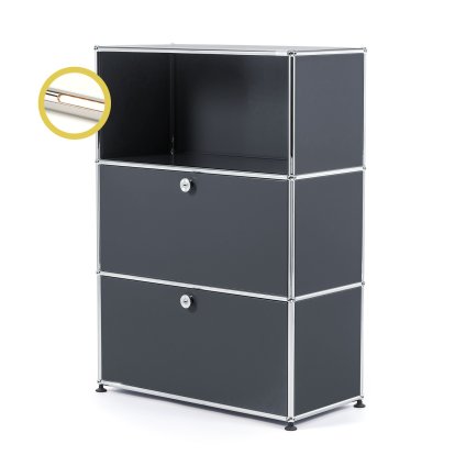 USM Haller E Highboard M with 2 Drop-down Doors and Compartment Lighting, Anthracite RAL 7016, Warm white