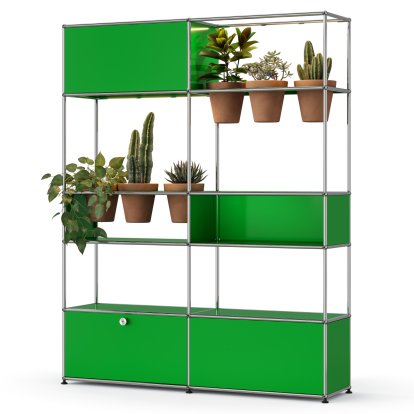 USM Haller E Plant World Room Divider, USM green, Terracotta, LED lighting warm white