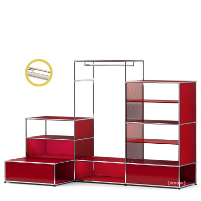 USM Haller E Clothes Rack XL with Lighting, USM ruby red