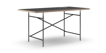 Eiermann Table, Linoleum black (Forbo 4023) with oak edge, 160 x 80 cm, Black, Angled, offset (Eiermann 1), 110 x 66 cm