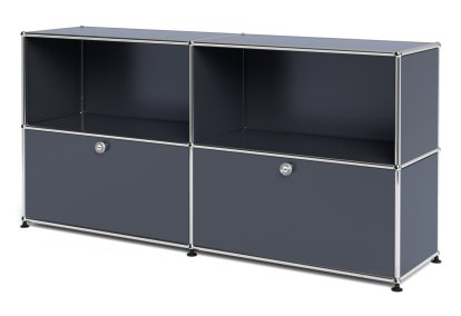 USM Haller Sideboard L, Customisable, Anthracite RAL 7016, Open, With 2 drop-down doors