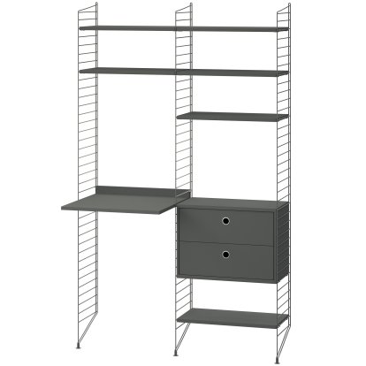 Floor Shelf with Desk and Storage, Dark grey lacquered