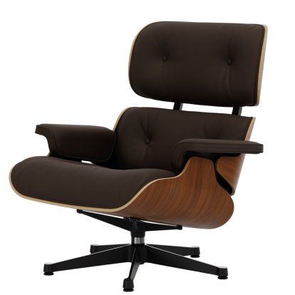 Lounge Chair, Walnut, natural, Leather Premium F marron, 84 cm - Original height 1956, Aluminium polished, sides black