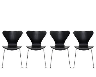 Series 7 Chair 3107 - Promotion Set of 4, Seat black coloured ash, base chrome plated