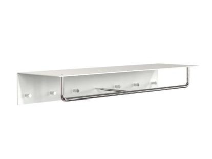 Unu wall coat rack, With rod, With 6 hooks, White matt / polished stainless steel 
