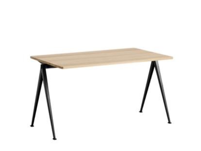 Pyramid Table 01, L 140 x W 75 x H 74 cm, Matt lacquered oak, Steel black powder-coated