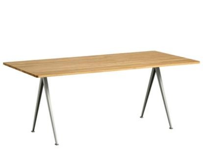 Pyramid Table 02, Lacquered oak, Steel beige powder-coated 