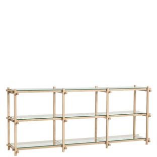 Woody Shelf, H 85,5 cm x W 206,5 cm, Soaped oak /glass