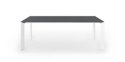 Nori dining table, Fenix Bromo grey with same colour edge, L 139-214 x W 90 cm, Aluminium with white lacquer