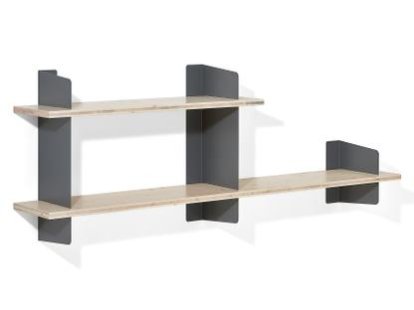 Wall Shelf Atelier, 3-layer fir/spruce veneer with white-pigmented lacquer, Basalt grey, Version 3, 1x 100 + 1x 160 cm