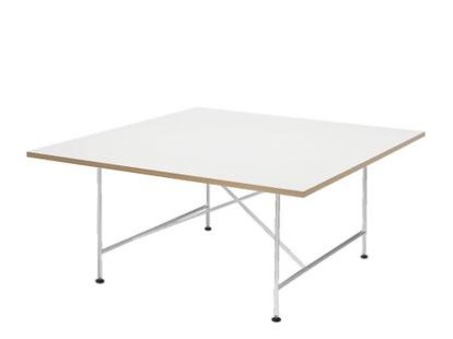Eiermann 1 Conference Table, White melamine with oak edge, Chrome, With leveling feet (H 74-76cm)