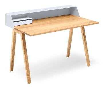 PS04 / PS05 Secretary, W 120 x D 75 cm (PS05), Signal white (RAL 9003), Oiled oak, With power box