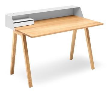 PS04 / PS05 Secretary, W 120 x D 75 cm (PS05), Pure white (RAL 9010), Oiled oak, With power box