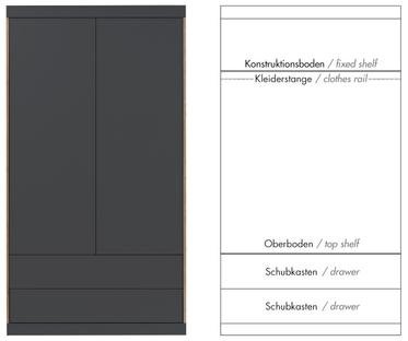 Flai Wardrobe, Large (216 x 118 x 61 cm), Melamine anthracite with birch edge, Configuration 5