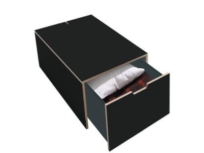 Bett drawer 16, L 93,1 x W 46,8, Melamine black with birch edge, Classic (without castors)