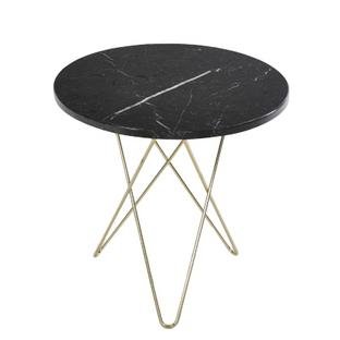 Tall Mini O Table, Black Marquina, Brass