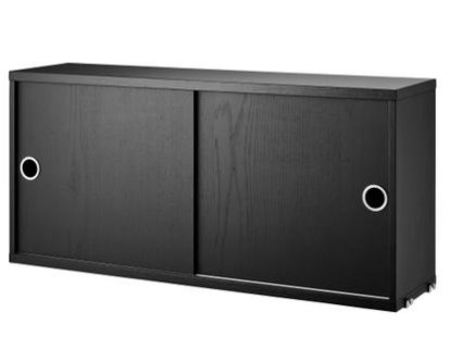 String System Cabinet With Sliding Doors, Black ash veneer, 20 cm
