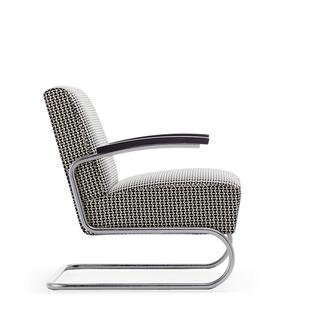 S 411 Cantilever Chair, Fabric Double Triangles, Chrome-plated, Without footstool, No glides