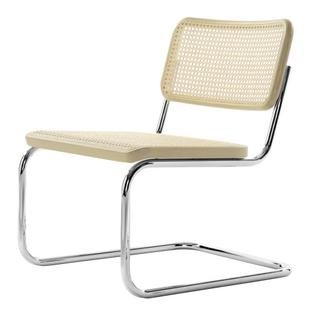 S 32 L Cantilever Chair, Cane-work (with supporting mesh underneath seat), Faded beech (TP 107), Chrome-plated, Black plastic glides with felt