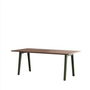 New Modern Dining Table Rectangular, Metal/Wood, 190 x 95 cm, Walnut finish, Rosemary green