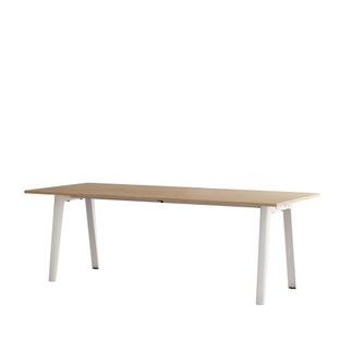 New Modern Dining Table Rectangular, Metal/Wood, 220 x 95 cm, Oak finish, Cloudy white