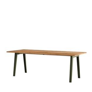 New Modern Dining Table Rectangular, Metal/Wood, 220 x 95 cm, Reclaimed oak, Rosemary green