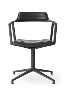 Swivel Chair, Black leather, Black powder coated