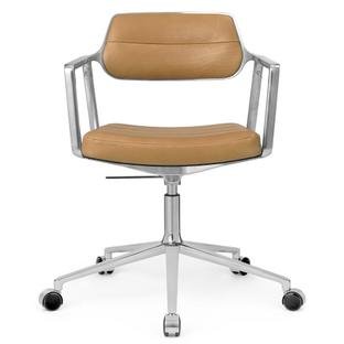 Swivel+ Chair, Polished, Wheeled based, Leather camel