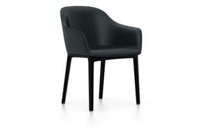 Softshell Chair with four-legged base, Basic dark, Leather (Standard), Nero, Glides for carpets