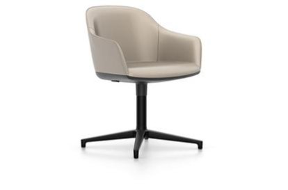 Softshell Chair with four star base, Aluminum base powder coated basic dark, Leather (Standard), Sand, Felt pads for hard floor surfaces