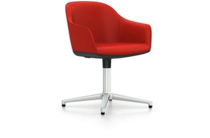 Softshell Chair with four star base, Aluminium polished, Plano, Poppy red, Felt pads for hard floor surfaces