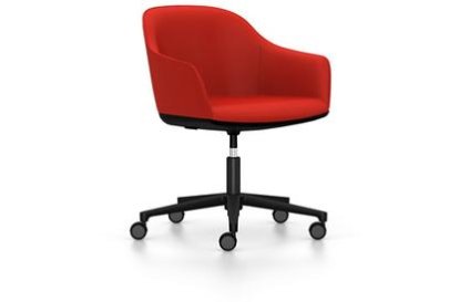 Softshell Chair with five star base, Aluminum base powder coated basic dark, Plano, Poppy red, Soft castors for hard floor surfaces
